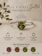 925 Ayar Gümüş Zultanit Işıltılı Kedi Yüzük | Sevgiliye Anneye Hediye | Renk Değiştiren Sultan Taşı