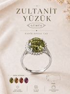 925 Ayar Gümüş Zultanit Taşlı Yüzük | Ayarlanabilir Oval Kesim Sultan Taşı Yüzük | Renk Değiştiren Yüzük
